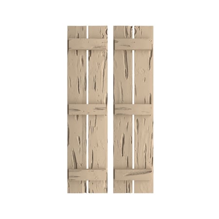 Rustic Two Board Spaced Board-n-Batten Pecky Cypress Faux Wood Shutters, 11 1/2W X 80H